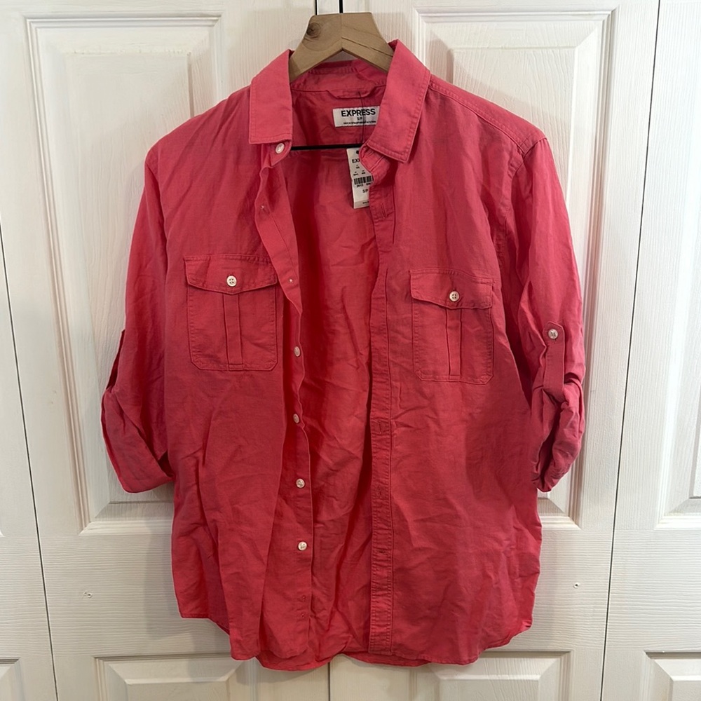 EXPRESS Men’s Pink Linen Buttoned Down